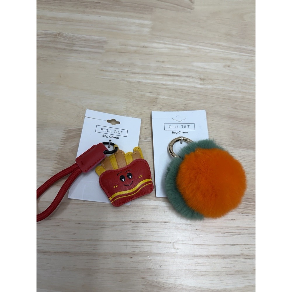 Lot of 2~ Full Tilt Bag Charm Keychain Modern Fashion Pom Pom & French Fries